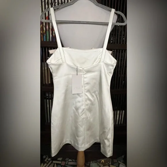 Nwt- Zara-Satin Bow Short Dress- Small - Picture 5 of 6
